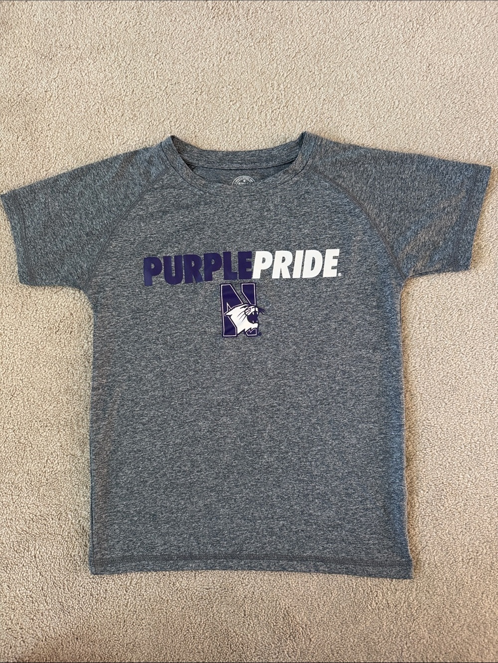Northwestern Wildcats Kids Small Grey Purple Pride T-Shirt Athletic Tee